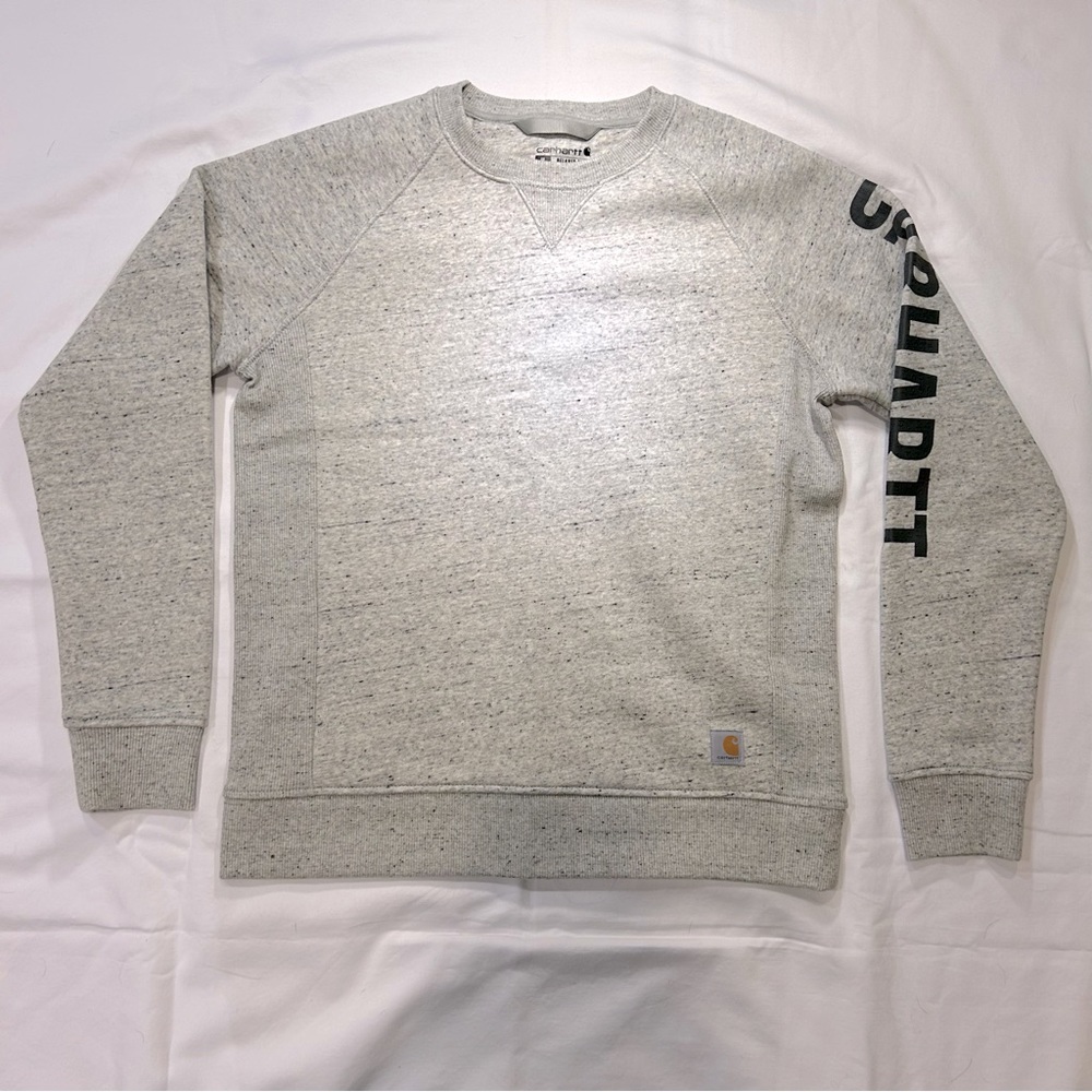 Carhartt Heather Gray Crewneck Sweatshirt with Black Sleeve Logo - Picture 1 of 10